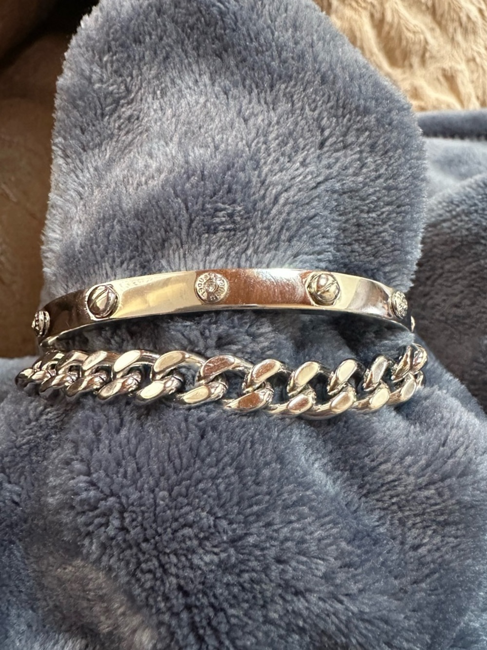 henri bendel Silver-Tone Screw-Accent Bangle and Chain Bracelet Set